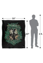 Warner Brothers Harry Potter Hogwarts Green & Gold Floral Crest Blanket 152 x 127 cm in White - thumbnail 5