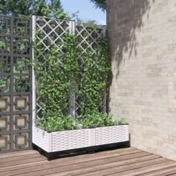 Berkfield Home Garden Planter with Trellis White 80x40x121.5 cm PP - thumbnail 2