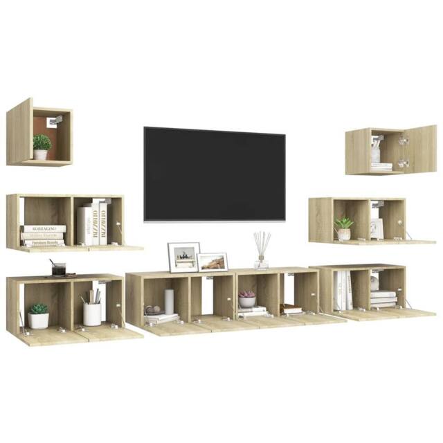 Berkfield Home Modern 8 Piece TV Cabinet Set Sonoma Oak Engineered Wood in Light Tan - image 1