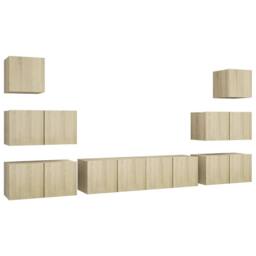 Berkfield Home Modern 8 Piece TV Cabinet Set Sonoma Oak Engineered Wood in Light Tan - thumbnail 3