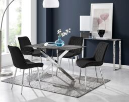 FurnitureboxUK Leonardo Grey Glass Marble Effect Silver Leg Table & 4 Pesaro Silver Chairs in Black - thumbnail 1