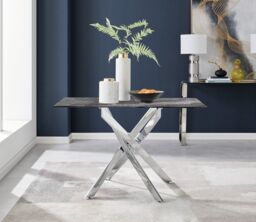 FurnitureboxUK Leonardo Grey Glass Marble Effect Silver Leg Table & 4 Pesaro Silver Chairs in Black - thumbnail 2