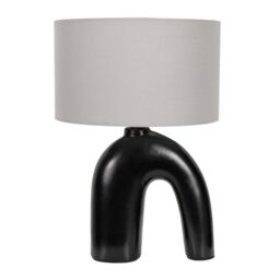 ValueLights Lia Fabric Drum Lamp Shade Black Arch Abstract Ceramic Table Lamp in Grey - thumbnail 2