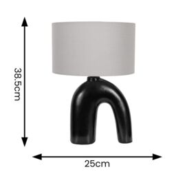 ValueLights Lia Fabric Drum Lamp Shade Black Arch Abstract Ceramic Table Lamp in Grey - thumbnail 4