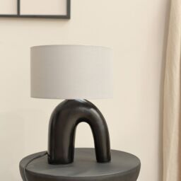 ValueLights Lia Fabric Drum Lamp Shade Black Arch Abstract Ceramic Table Lamp in Grey - thumbnail 3