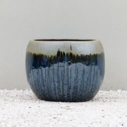 Primrose Glazed Round Outdoor Clay Planter in Two Tone Blue & Gold 40cm