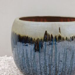 Primrose Glazed Round Outdoor Clay Planter in Two Tone Blue & Gold 40cm - thumbnail 2