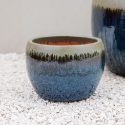 Primrose Glazed Round Outdoor Clay Planter in Two Tone Blue & Gold 40cm - thumbnail 7