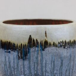 Primrose Glazed Round Outdoor Clay Planter in Two Tone Blue & Gold 40cm - thumbnail 8