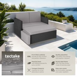tectake Garden Sofa Corfu in Black - Size: 2 Seater - thumbnail 2