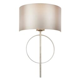 Loops Antique Silver Leaf Wall Light & Mink Satin Half Shade Dimmable Filament Lamp in Metallics