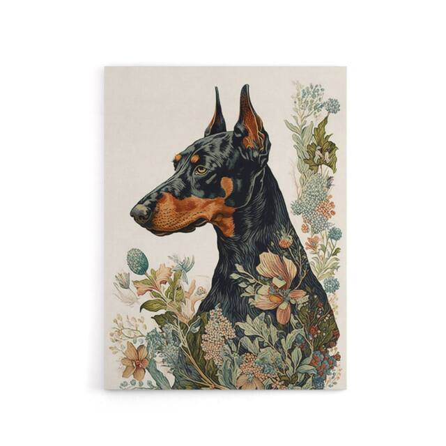 "Artery8 Doberman Dog With Wild Flowers Boho Canvas Wall Art Print - Size: W18"" x H24""" - image 1