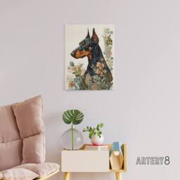 "Artery8 Doberman Dog With Wild Flowers Boho Canvas Wall Art Print - Size: W18"" x H24""" - thumbnail 3