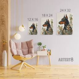 "Artery8 Doberman Dog With Wild Flowers Boho Canvas Wall Art Print - Size: W18"" x H24""" - thumbnail 4