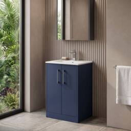 Balterley Winshill Contemporary 2 Door Vanity Basin Unit, Dark Blue, 500mm in Blue - thumbnail 2