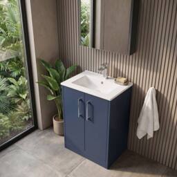 Balterley Winshill Contemporary 2 Door Vanity Basin Unit, Dark Blue, 500mm in Blue - thumbnail 3