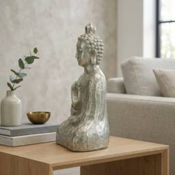 Garden Greatness Artistic Carved Sitting Buddha Ornament in Silver - Size: 1 Pack - thumbnail 2