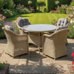 Oseasons Sicilia Rattan 4 Seat Dining Set in Sandy Oak in Beige - thumbnail 2