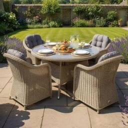 Oseasons Sicilia Rattan 4 Seat Dining Set in Sandy Oak in Beige - thumbnail 3