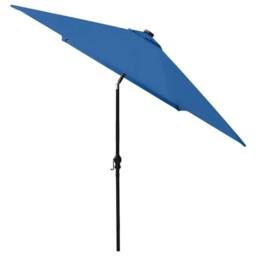 Berkfield Home Parasol with LEDs & Steel Pole Azure Blue 2x3 m - thumbnail 5