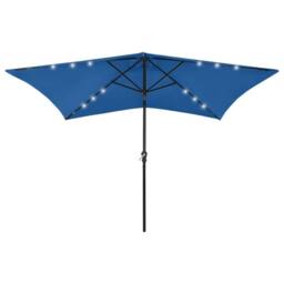 Berkfield Home Parasol with LEDs & Steel Pole Azure Blue 2x3 m - thumbnail 2