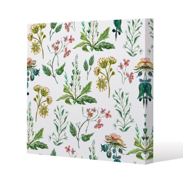 Benjamin Tate Design Watercolour Leaves & Flowers Slim Style Canvas Print 75x75cm in Natural - Size: 75x75 cm - image 1