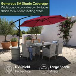 Keplin 3M Cantilever Garden Parasol with Cover & 4pc Fillable Base Set in Dark Red - thumbnail 2