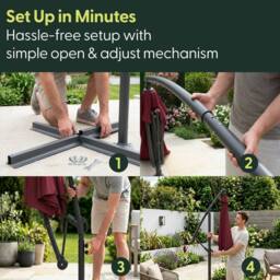 Keplin 3M Cantilever Garden Parasol with Cover & 4pc Fillable Base Set in Dark Red - thumbnail 6