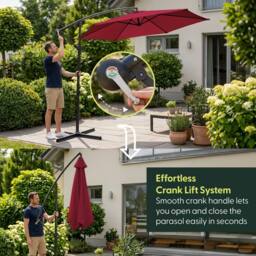 Keplin 3M Cantilever Garden Parasol with Cover & 4pc Fillable Base Set in Dark Red - thumbnail 4