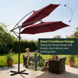 Keplin 3M Cantilever Garden Parasol with Cover & 4pc Fillable Base Set in Dark Red - thumbnail 3