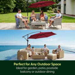 Keplin 3M Cantilever Garden Parasol with Cover & 4pc Fillable Base Set in Dark Red - thumbnail 7
