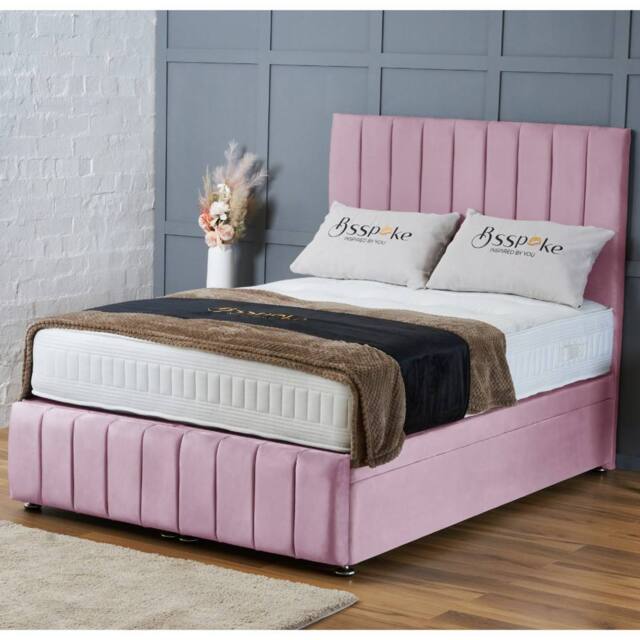 "BSSPOKE Sierra Ottoman Divan Bed Plush Velvet 54"" Headboard & No Mattress in Pink - Size: Small Double" - image 1