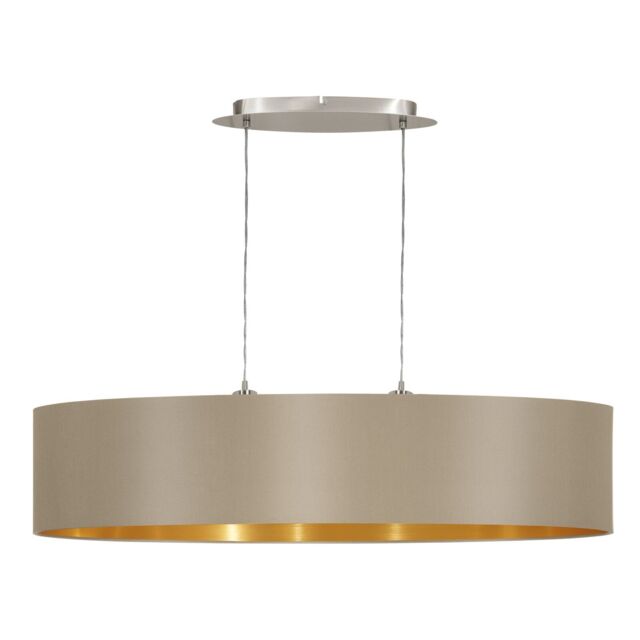 Loops Pendant Light Colour Satin Nickel Shade Taupe Gold Fabric Bulb E27 2x60W in Metallics - image 1