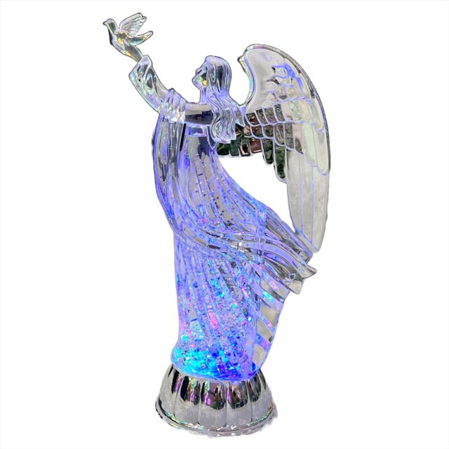 Shatchi Christmas LED Light Up Angel Figure Batter Operated Swirling Glitter Water Spinner Snowglobe Acrylic Decoration in Clear - image 1