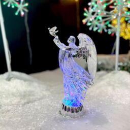 Shatchi Christmas LED Light Up Angel Figure Batter Operated Swirling Glitter Water Spinner Snowglobe Acrylic Decoration in Clear - thumbnail 2