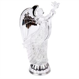Shatchi Christmas LED Light Up Angel Figure Batter Operated Swirling Glitter Water Spinner Snowglobe Acrylic Decoration in Clear - thumbnail 3