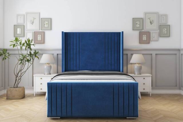 "Sloomy Camden Plush Frame-Mattress-50"" Upholstered Wingback Headboard in Navy - Size: Small Single" - image 1