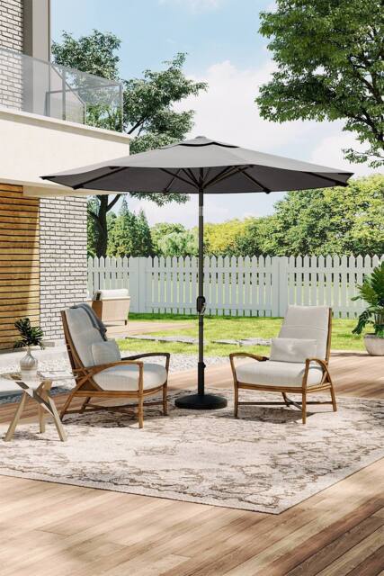 Living and Home Patio Umbrella 3M Large Traditional Parasol with Resin Base in Dark Grey - image 1