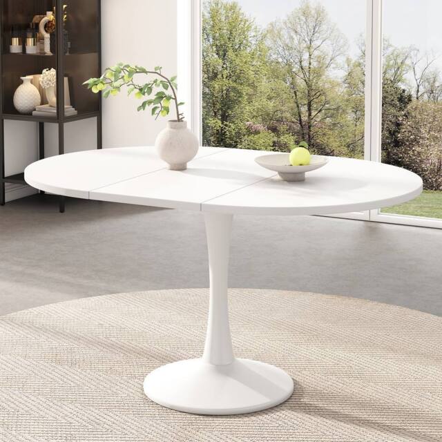 Matteo Modern Extendable Round Dining Table - White MDF, Space-Saving - image 1