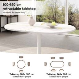 Matteo Modern Extendable Round Dining Table - White MDF, Space-Saving - thumbnail 3