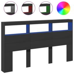 Berkfield Home Headboard Cabinet with LED Black 180x17x102 cm - Size: 180 x 17 x 102 cm - thumbnail 3