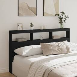 Berkfield Home Headboard Cabinet with LED Black 180x17x102 cm - Size: 180 x 17 x 102 cm - thumbnail 2