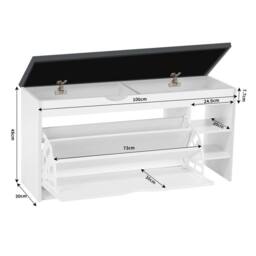 VOGREX Shoe Bench Cabinet With Seat Flip Drawer Side Storage Shelf in White - thumbnail 2