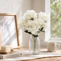 Garden Sanctuary Silk Artificial Hydrangea Flowers Bouquet Wedding Centerpiece in White - thumbnail 1