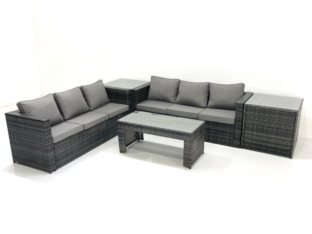 Fimous Garden Outdoor Rattan Furniture Set with Sofa Coffee table 2 Side Tables Dark Grey Mixed - image 1