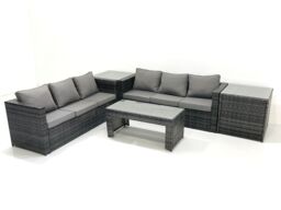 Fimous Garden Outdoor Rattan Furniture Set with Sofa Coffee table 2 Side Tables Dark Grey Mixed - thumbnail 1