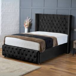 "BSSPOKE Mayfair Ottoman Divan Bed Plush Velvet 54"" Headboard & No Mattress in Black - Size: Small Double" - thumbnail 1