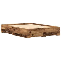 Berkfield Home Bed Frame with Drawers Old wood Engineered wood 140 x 190 cm in Brown - thumbnail 1