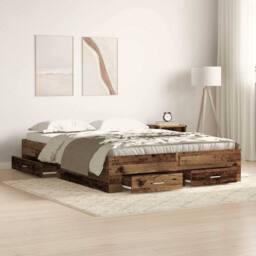 Berkfield Home Bed Frame with Drawers Old wood Engineered wood 140 x 190 cm in Brown - thumbnail 2