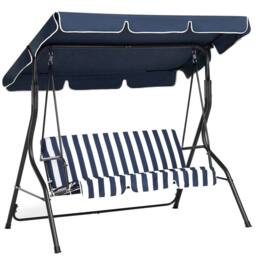 Wyld and Coco 3-Seater Patio Swing Chair Blue Striped Canopy Steel Frame - thumbnail 2